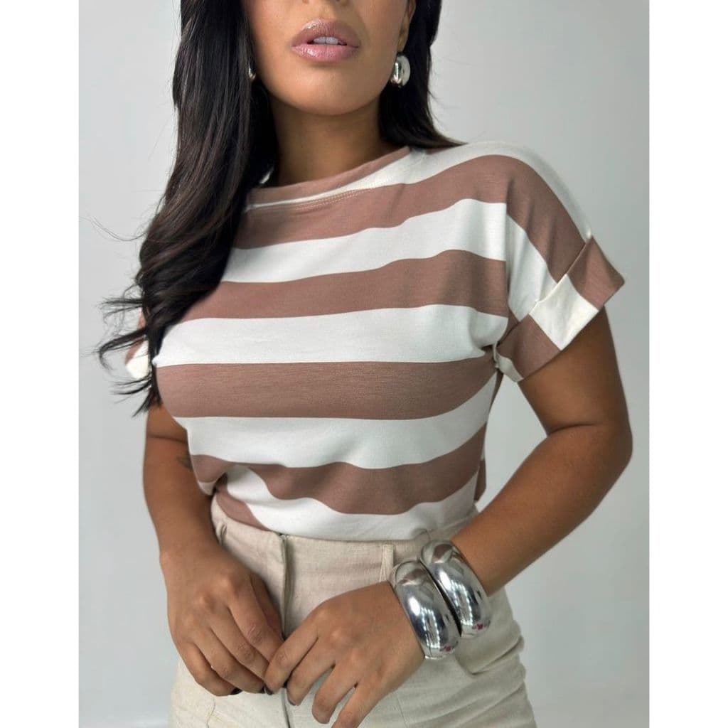 Blusa Listrada Feminina T Shirt  Manga Japonesa