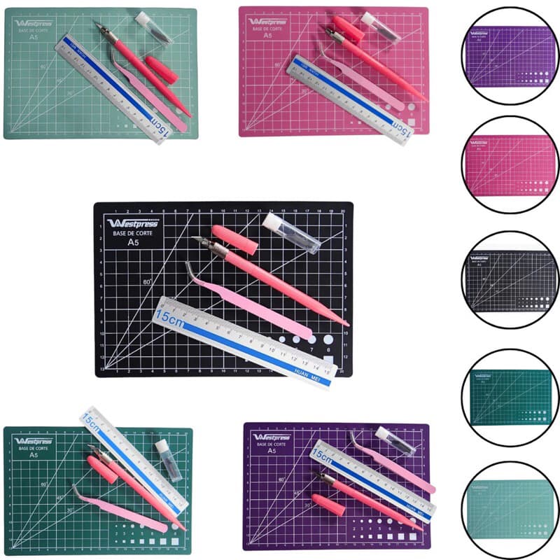 Kit Base Placa Corte A5 22x15cm Régua Estilete Precisão Pinça Patchwork Artesanato scrapbook