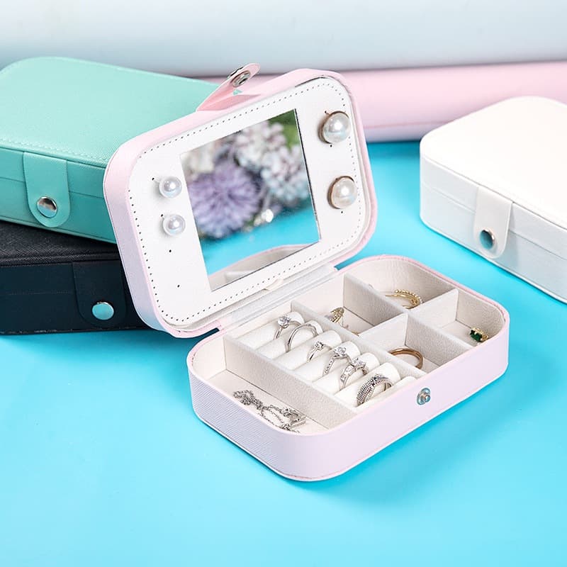 Porta joias Grande Para Viagem Portátil Caixa Armazenamento para brincos, anéis, pulseira Generic e Bijuteria Com espelh