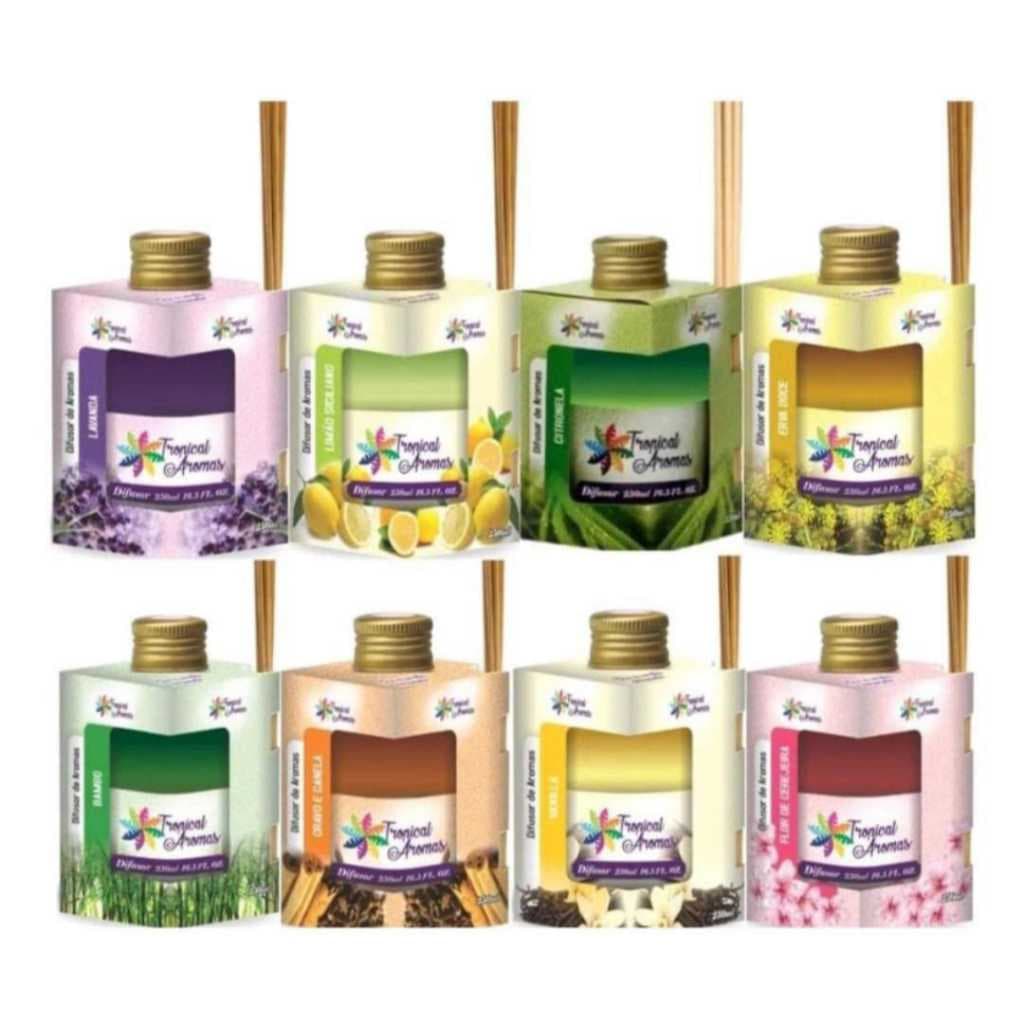 Aromatizador e Difusor de Ambiente com Varetas 250ml Cada Tropical Aromas
