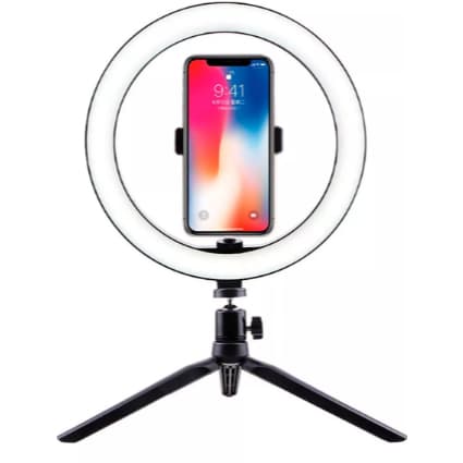 Anel Ring Light16cm/ 26cm com Tripé de Mesa, Suporte para Celular e Conexão USB
