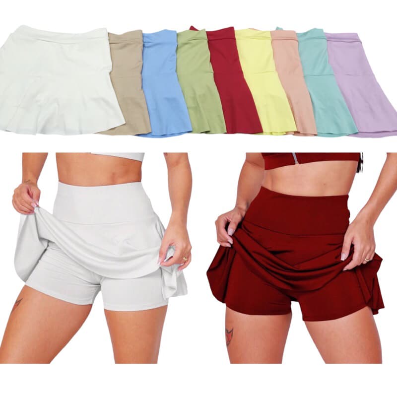 Short Saia Fitness Suplex para academia moda feminina tenis