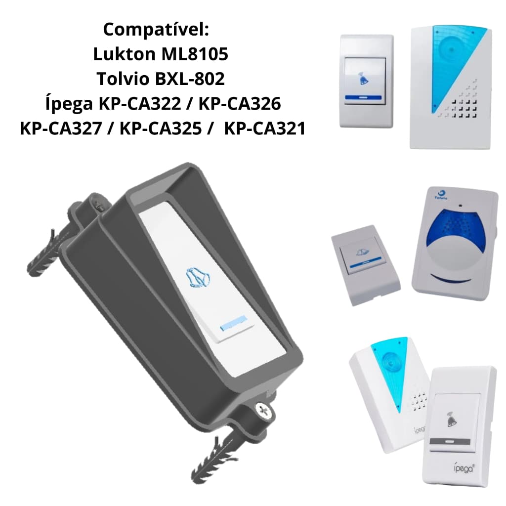 Protetor Anti Vandalismo e Furto Campainha Eletrônica Externa Sem Fio S015 - Lukton