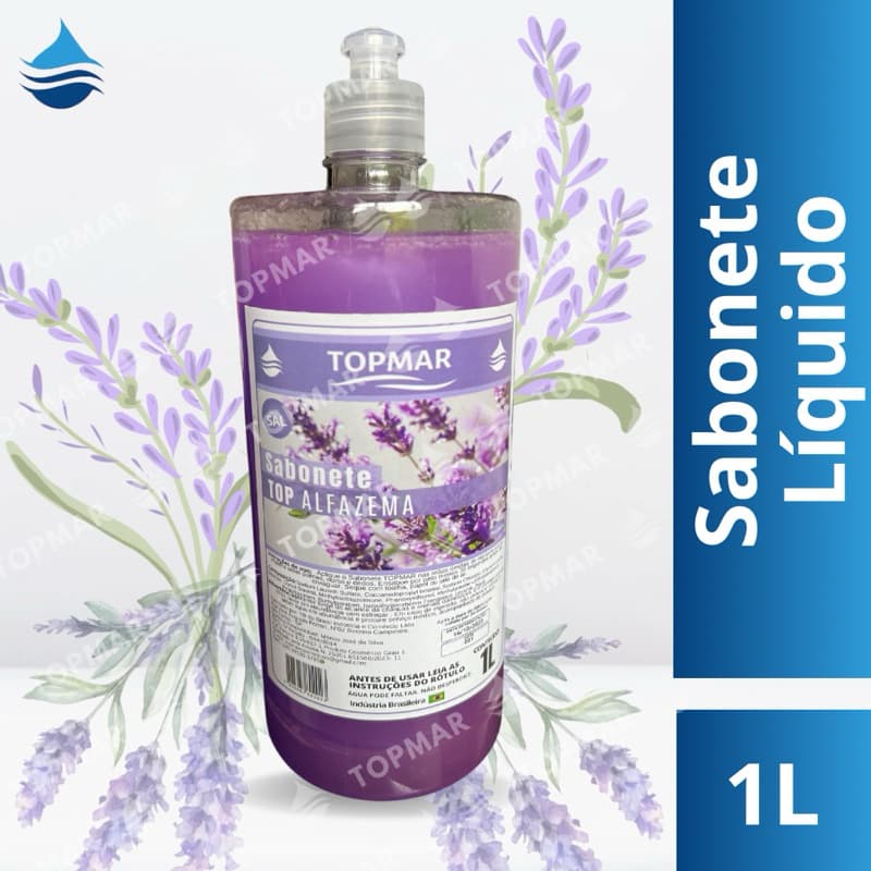 Sabonete líquido perolizado Alfazema TOPMAR - 1 litro ( com Tampa Push Pull)
