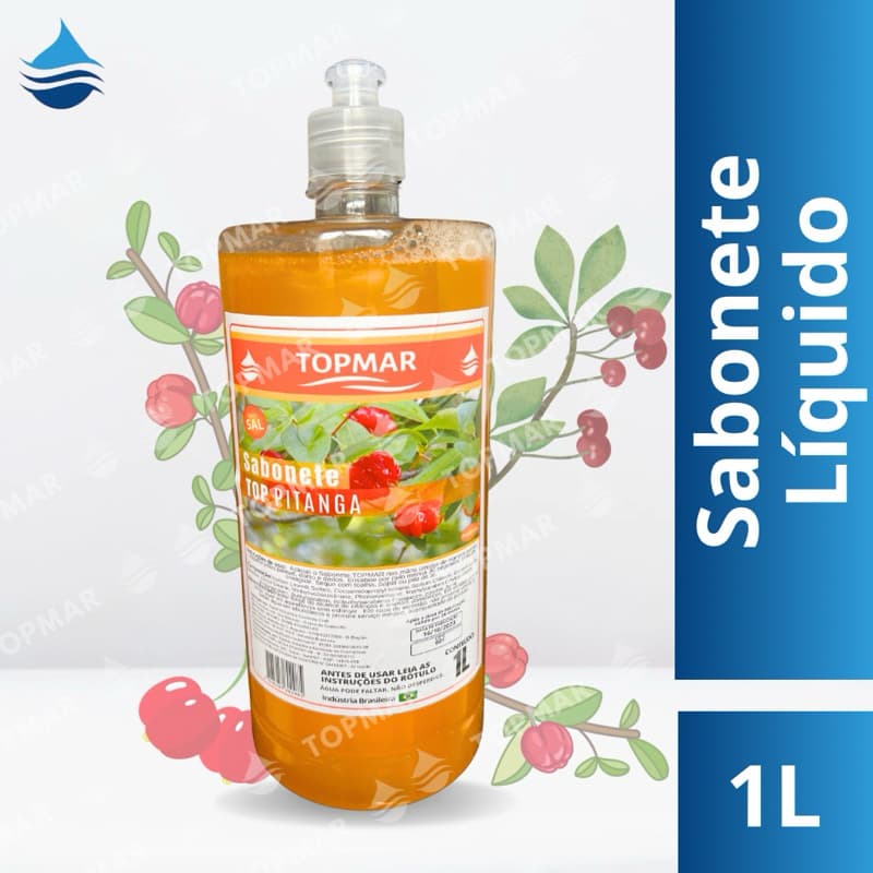 Sabonete líquido perolizado Pitanga TOPMAR - 1 litro ( com Tampa Push Pull)