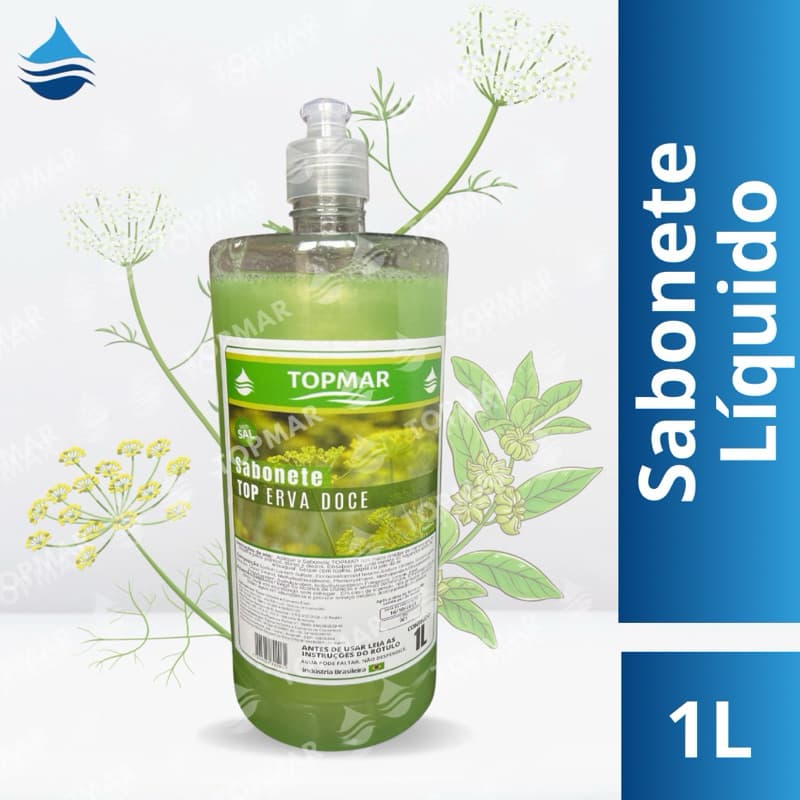 Sabonete líquido perolizado Erva Doce TOPMAR - 1 litro ( com Tampa Push Pull)
