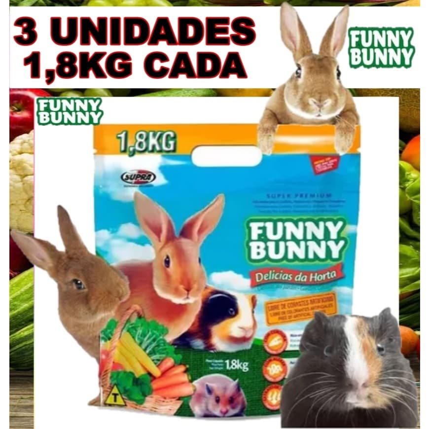 3 Rações Funny Bunny 1,8KG Delicias da horta  para Hamster, Porquinho da India, Coelho E Roedores.