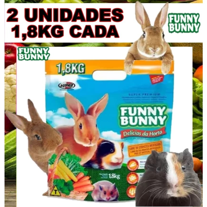 2 Rações Funny Bunny 1,8KG Delicias da horta  para Hamster, Porquinho da India, Coelho E Roedores.