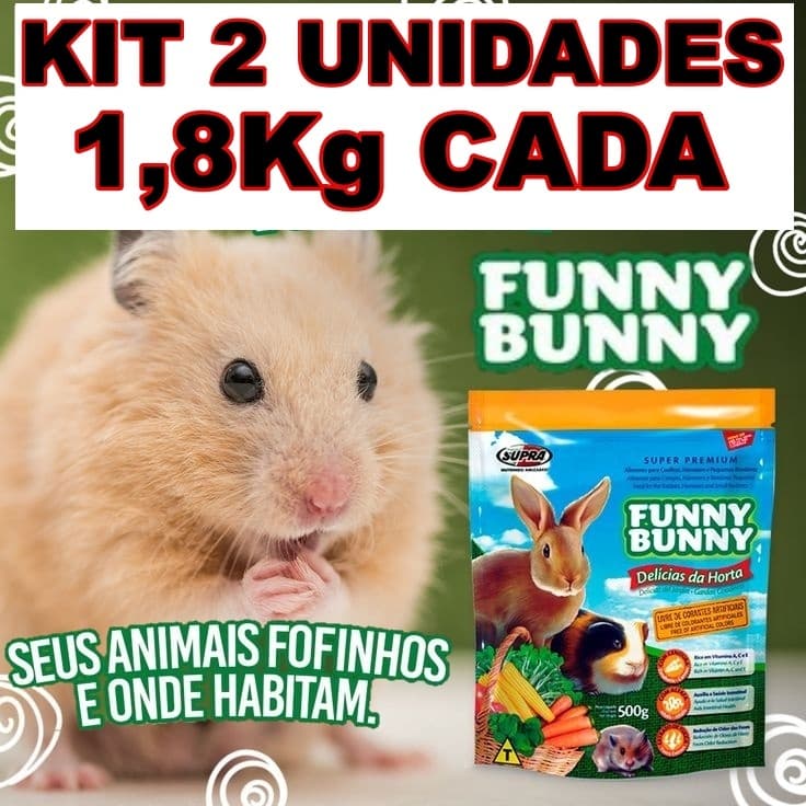 2 Rações Funny Bunny 1,8KG Delicias da Horta para Hamster, Porquinho da Índia, Coelho e Roedores.