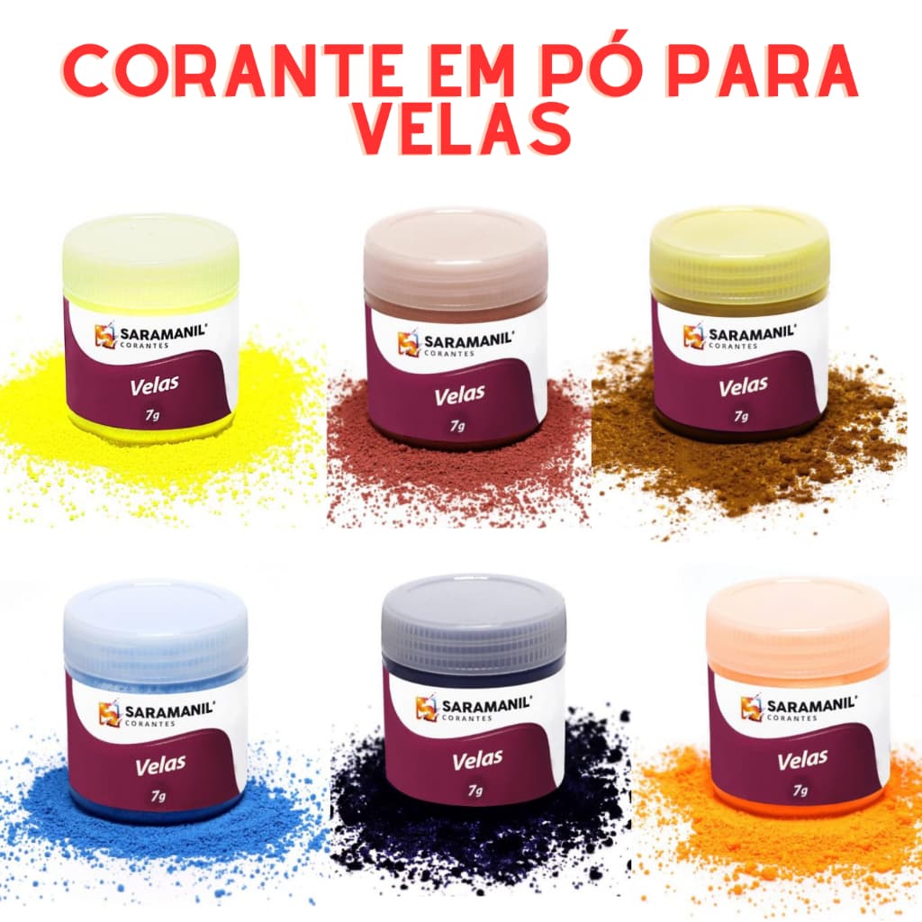 Corante em pó para velas artesanais Saramanil várias cores (puras e fluorescentes)