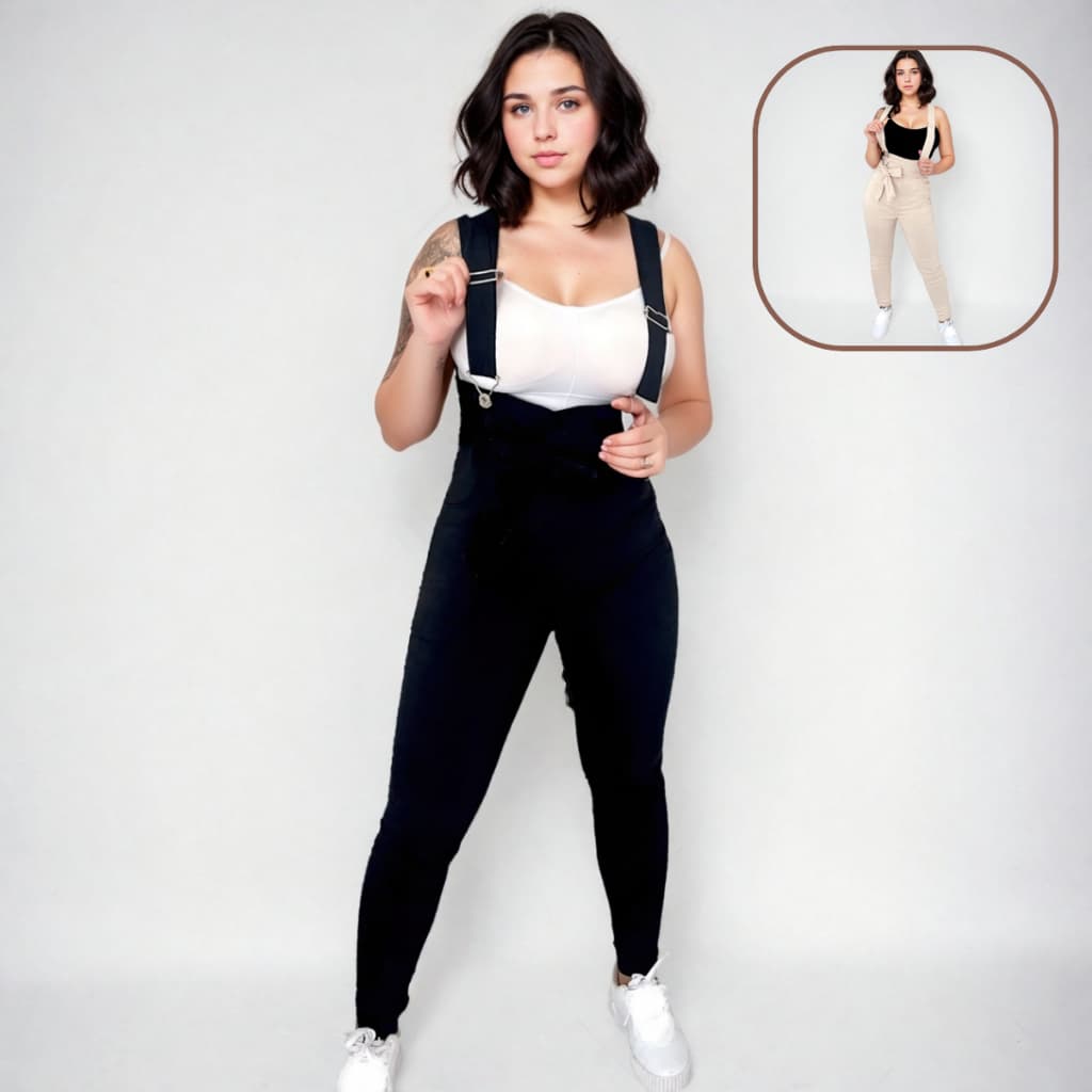 Macacão Jardineira Calça Bengaline Skinny Clochard Feminina Regulagem