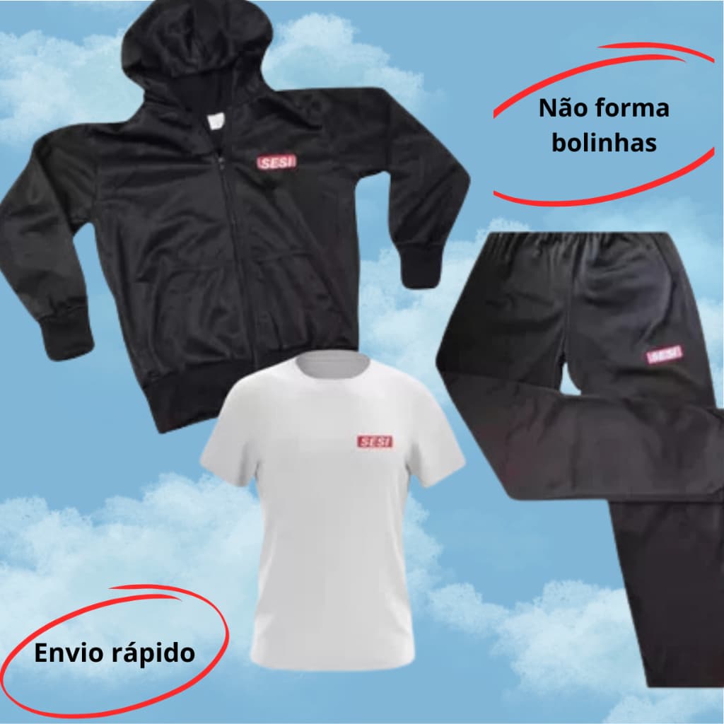 KIT UNIFORME ESCOLAR SESI UNISEX BORDADO BLUSA, CALÇA, CAMISA MANGA CURTA.