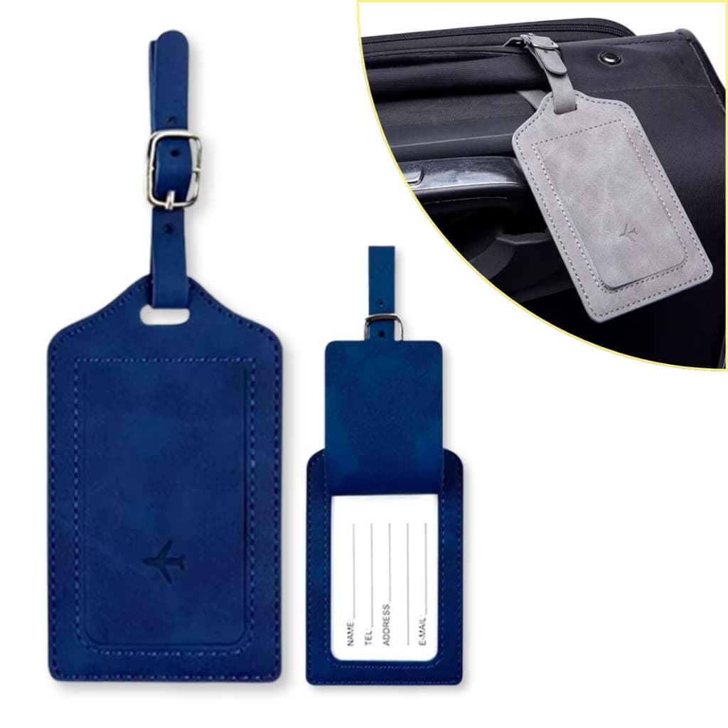 Tag De Mala Couro Para Identificação De Bagagem, Fecho De Fivela, Com Capa De Privacidade