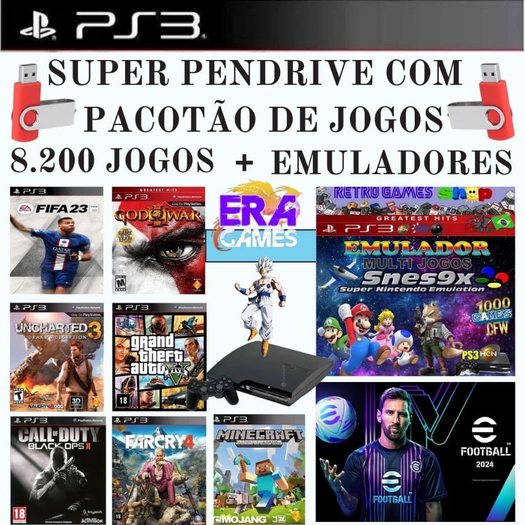 super Pendrive com desbloqueio 4.93 para Ps3 + lojas com mais de 8.200 mil jogos ps3 + emuladores para ps3