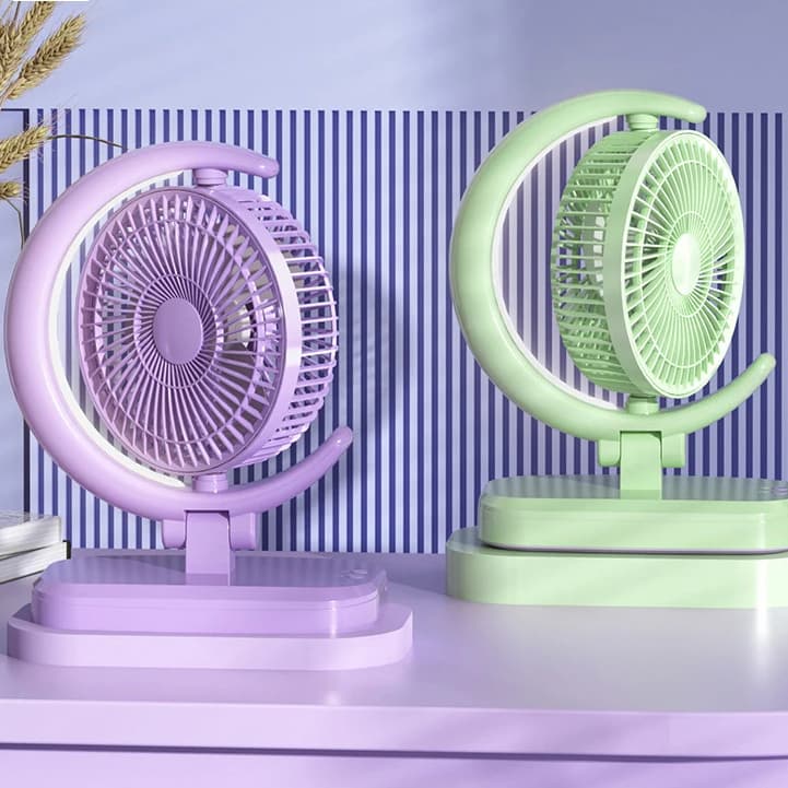 Mini Ventilador Recarregável USB Rotação Ajustável Com Luz 4 Velocidades