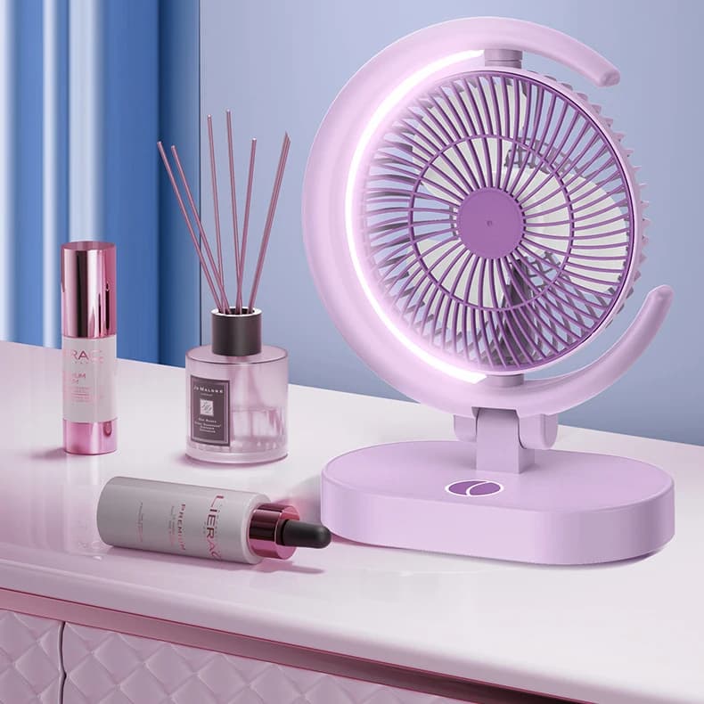 Mini Ventilador Portátil Recarregável USB Com Luz Led Turbo Silencioso Mesa