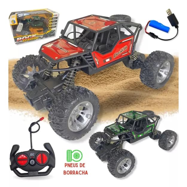 Brinquedo Carrinho Rock Crawler Off Road Recarregável de Controle Remoto