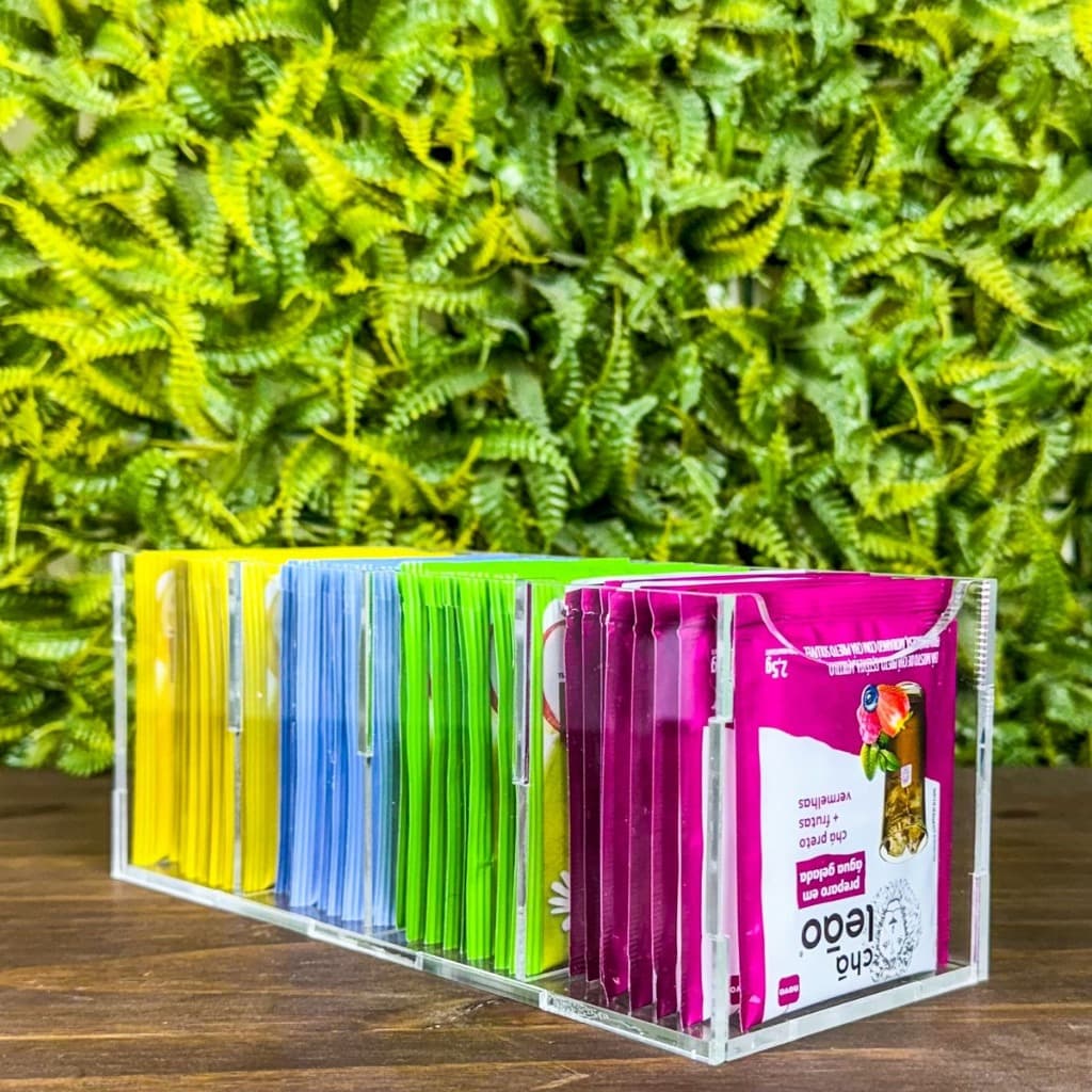 Caixa Porta Chá Divisórias 4 Nichos Sem Tampa Em Acrílico