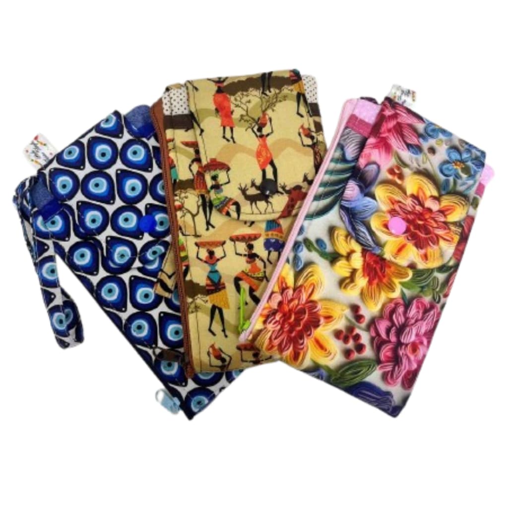 Carteira Porta Celular Bolsinha de Mão Pratica Porta Documentos Dinheiro Moedas Tecido 100% Algodão