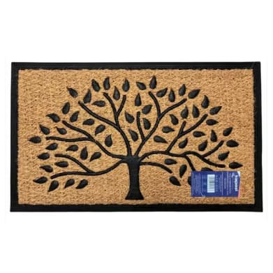 Capacho Antiderrapante Fibra De Coco Horizontal 75cm X 45cm C/ Desenho Árvore Da Vida
