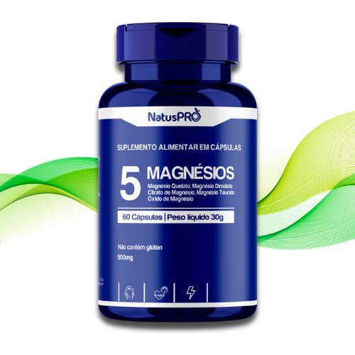 5 Magnésios 60 Cápsulas 500mg (Quelato + Dimalato + Citrato + Taurato + Óxido) - NatusPro