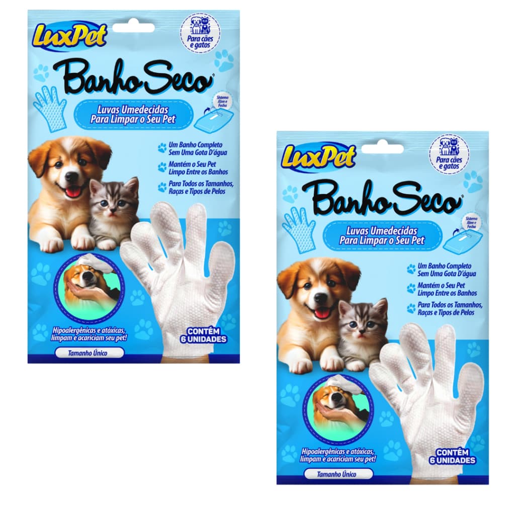 Banho A Seco Pet Luva Descartável Umedecida Com 12 Unidades