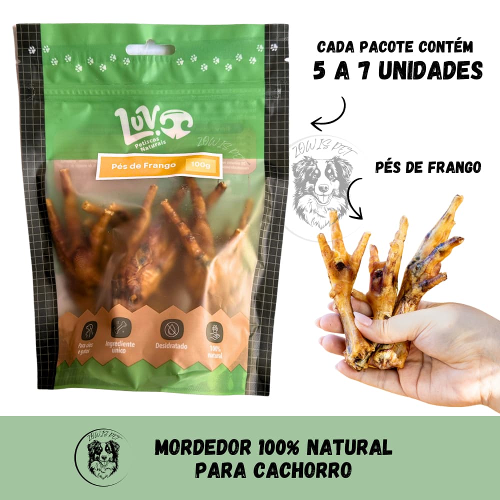 Pés de Frango Mordedor 100%  Natural para Cães 100gr - Luv