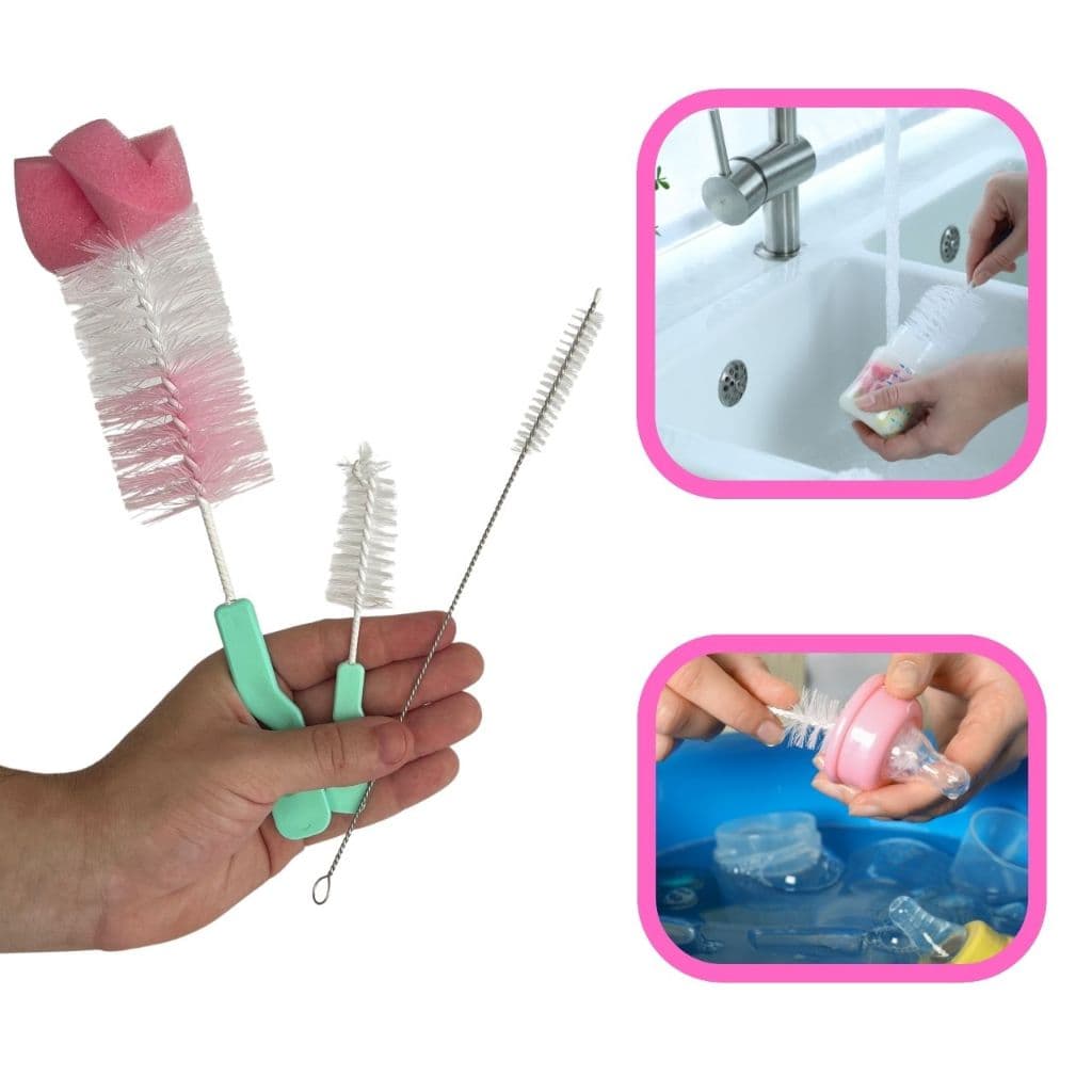 3 Escova Para Limpeza De Mamadeira e Bico Uso Multifuncional Higienização de Talher Tampa Garrafa