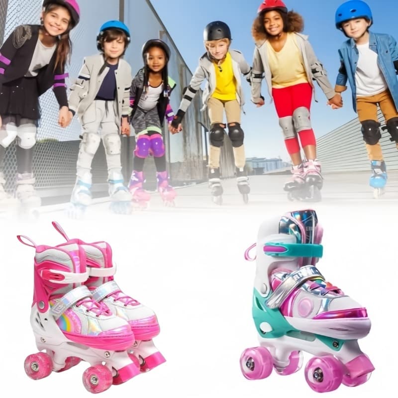 Patins Infantil 4 Rodas ARCO IRIS Com Luz De Led Top Patins Com Kit Proteção e Sem Kit Proteção Menina Menino+Promoção