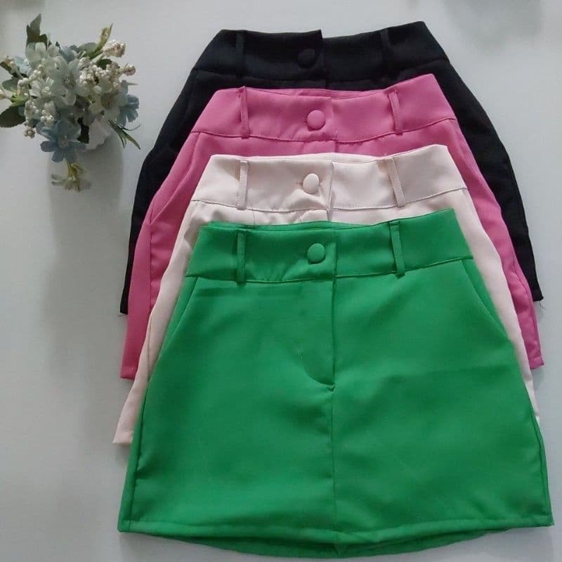 Short Saia Alfaiataria Feminina Con Bolso e Siper Tendencia