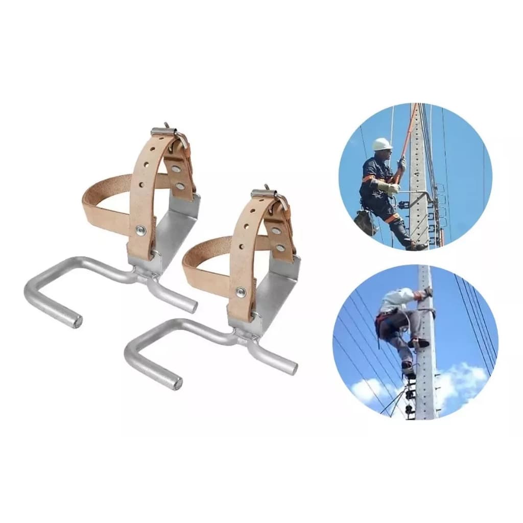 Espora Para Poste De Concreto Duplo T Estribo Em Aço e Correias De Couro