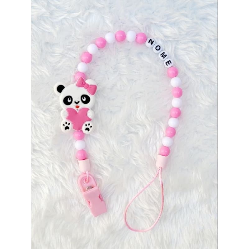 Prendedor de chupeta Ursinho Panda personalizado com o nome do bebe (nomes com até 10 letras)