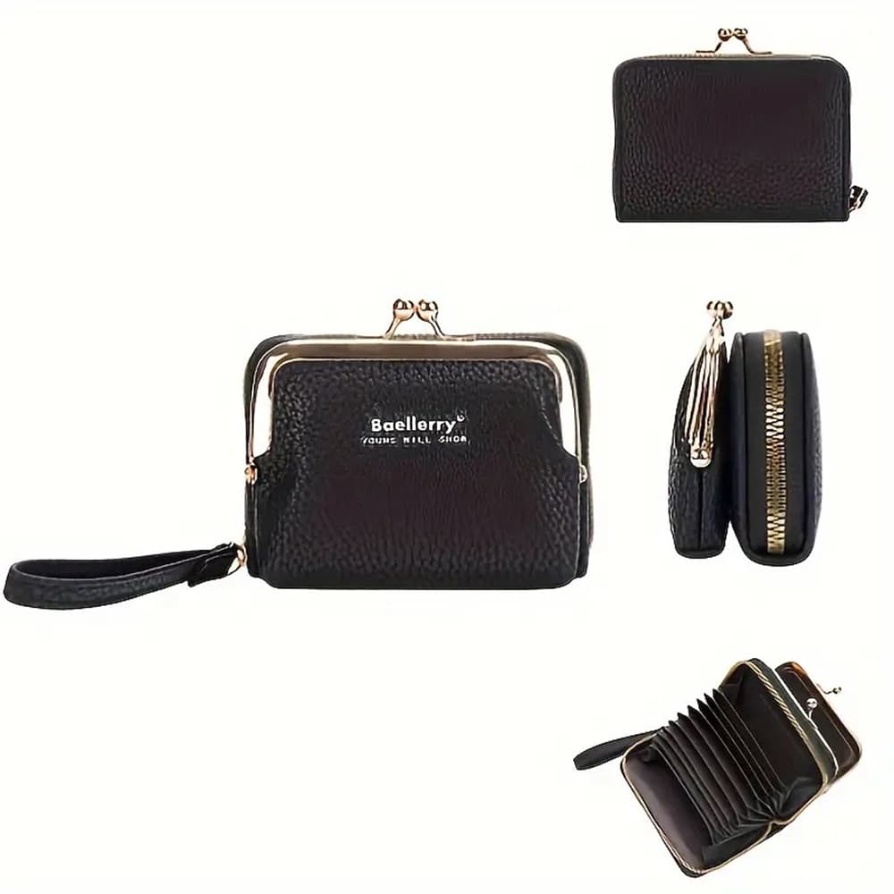 Carteira 4 em 1 Feminina Porta Moedas Cartão Documentos com Zíper e Botão Dia das Mães