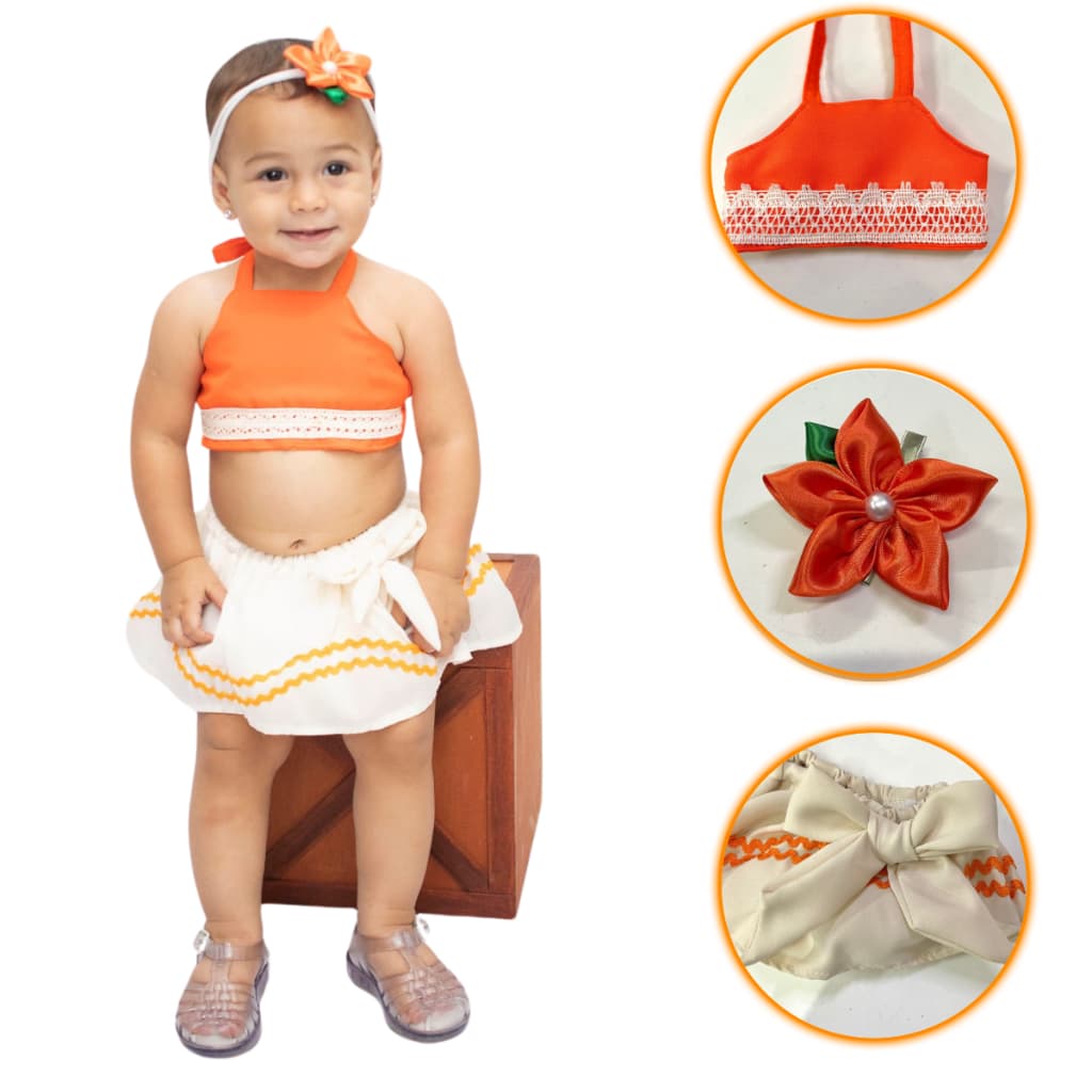 Fantasia Princesa heroína das ondas + Acessório flor  Baby mesversário