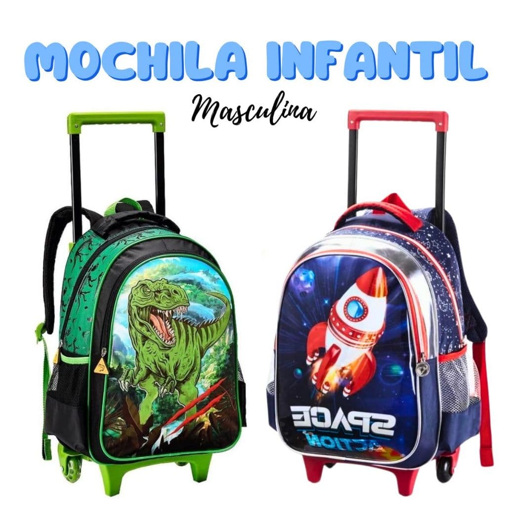 Mochila Escolar Infantil Bolsa Rodinhas Grande Estampas 3D Menino
