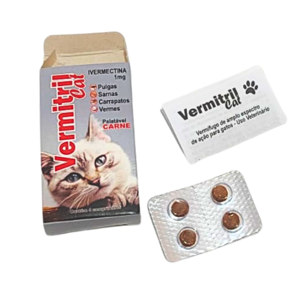 4 Comprimidos Anti Vermes, Carrapatos, Pulgas E Sarnas Para Gatos - Mastigáveis Sabor Carne