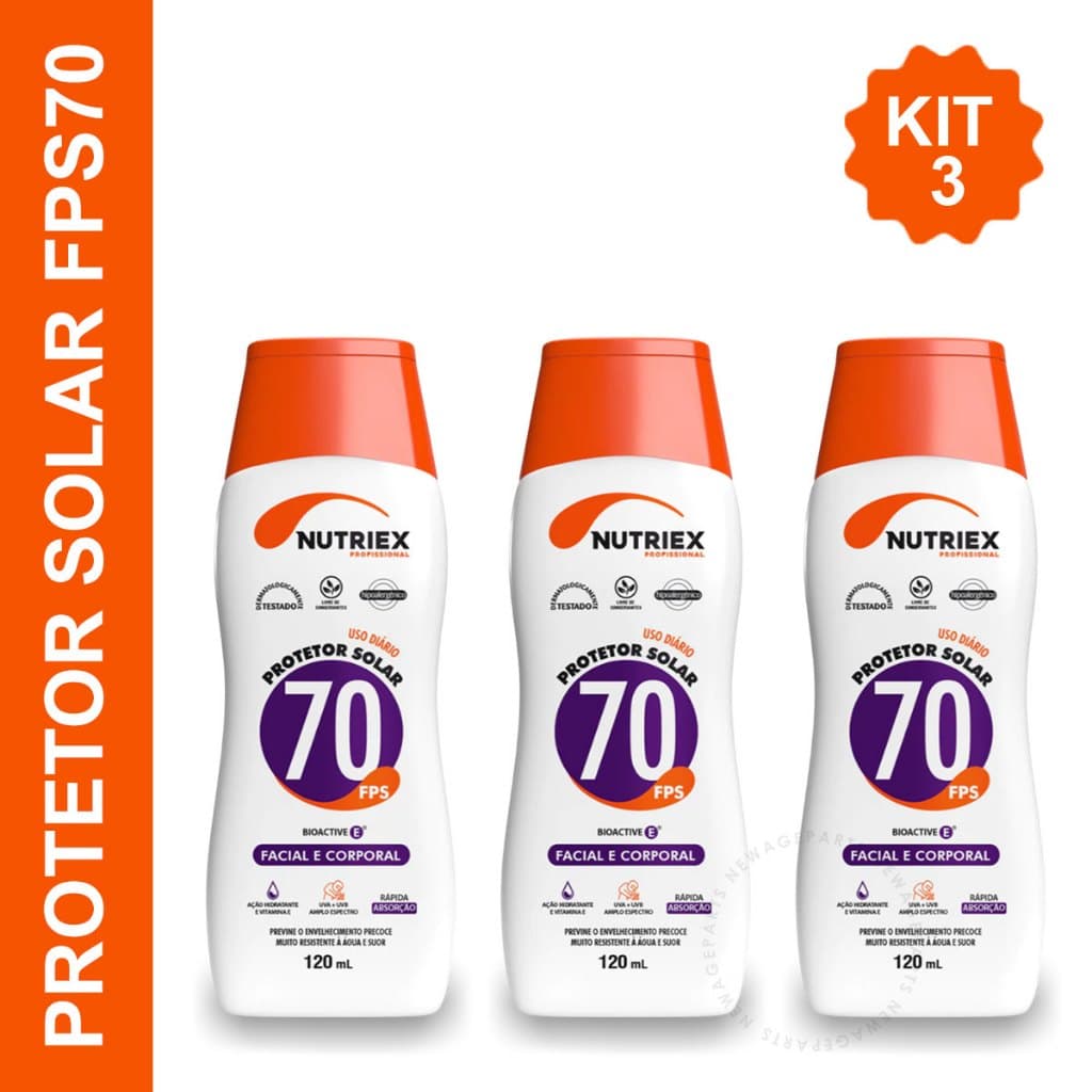 Kit 3 Protetor Solar FPS 70 Rosto E Corpo Profissional Nutriex 120ml