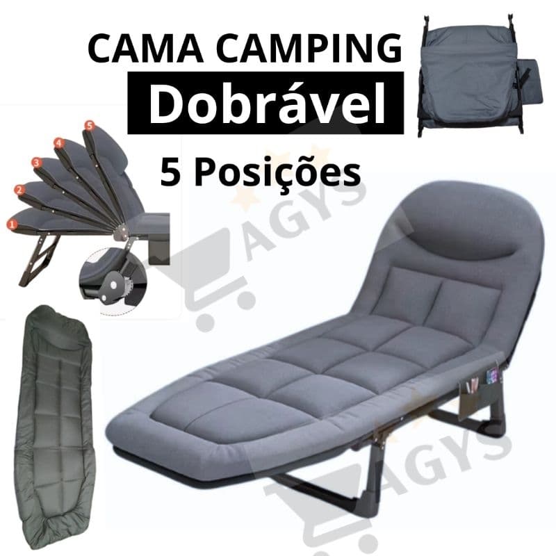 Cama Dobrável Camping Portátil Reclinável