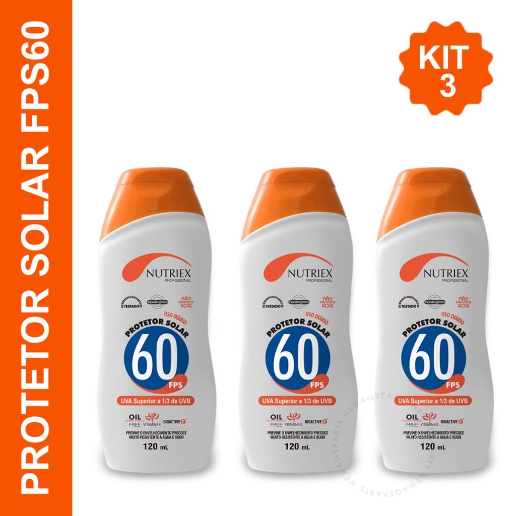 Kit 3 Protetor Solar FPS 60 Profissional Nutriex 120ml