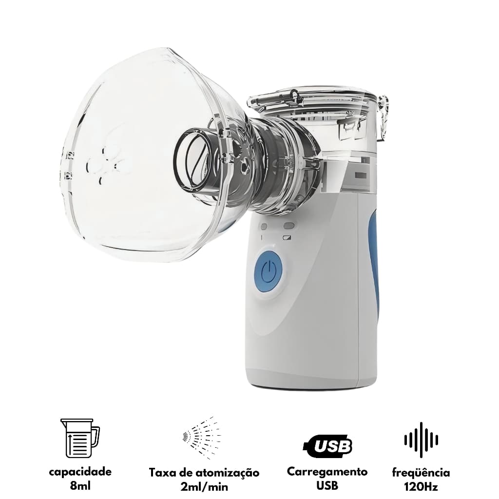 Nebulizador Ultrassônico inalador portátil a pilha e bivolt