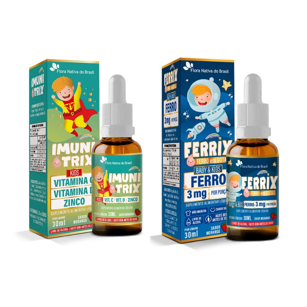 Kit Kids ImuniTrix + Kids Ferrix 30ml Morango - Flora Nativa