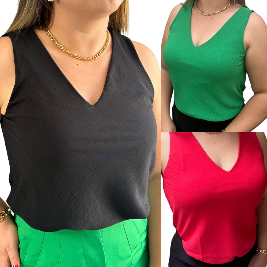 Blusa Regata Básica Feminina Roupa para Mulher Tecido Duna Forrada na Frente Alça Larga Lisa