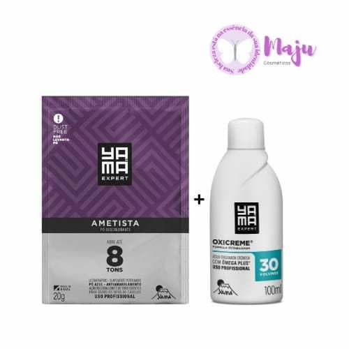 Kit Clareador Pó Descolorante Yamá Ametista 20g + Água Oxigenada 30 volumes 100ml.