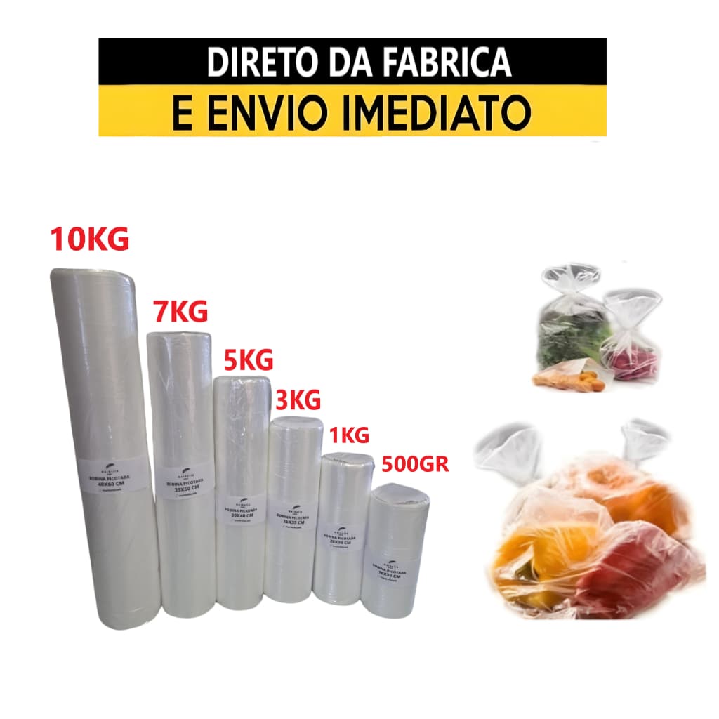Bobinas Picotada Fundo Reto Saco Plastico Com 500 Unidades