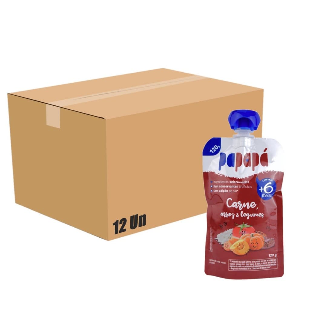 Papinha Papapá Carne Arroz Legumes Squeeze 120g Kit 12un