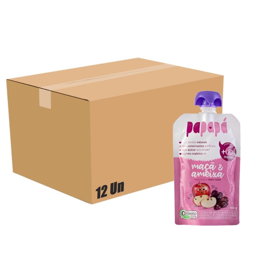 Papinha Orgânica Maçã Ameixa Natural Papapá 100g Kit 12un