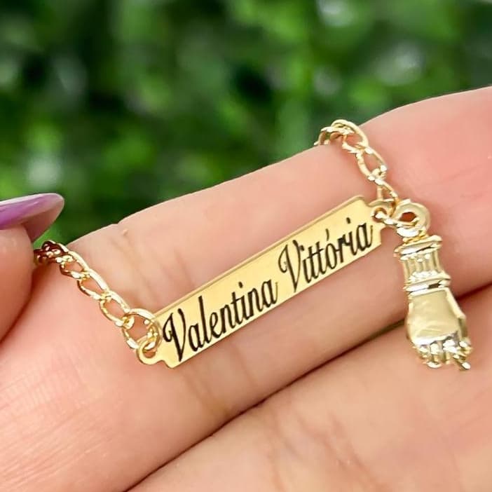 Pulseira infantil figa Banhado a ouro 18k Personalizada com o nome