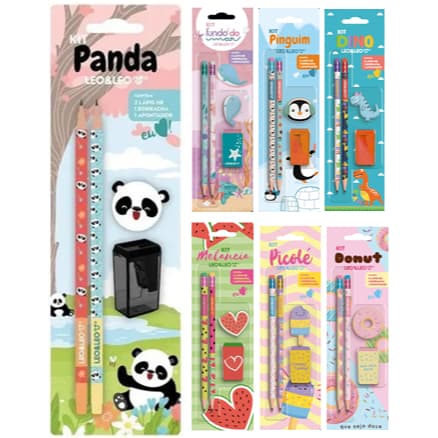 Kit Escolar 2 Lápis Borracha Apontador Leo E Leo