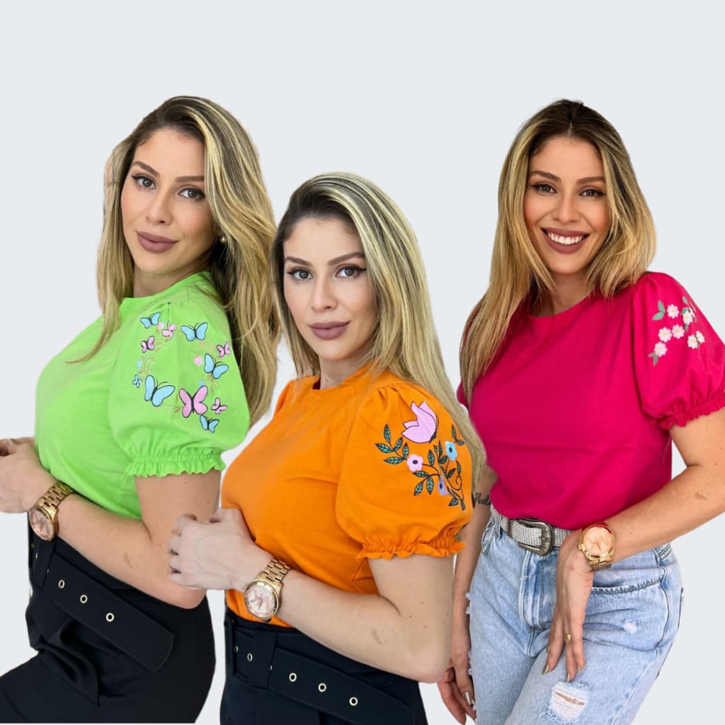 KIT 3 Blusas Manga Princesa Bufante SILCADA Evangélica Elegante Algodão 100% Não Encolhe