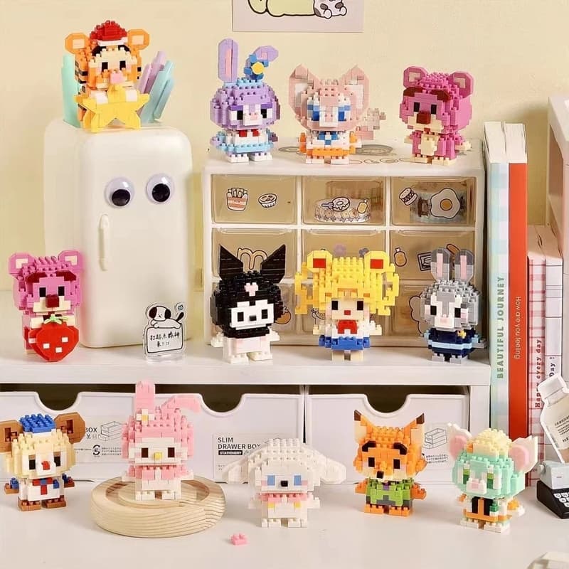 blocos de montar bob esponja Montáveis e Colecionáveis petit block Stitch Mario Pikachu 24- Personagens